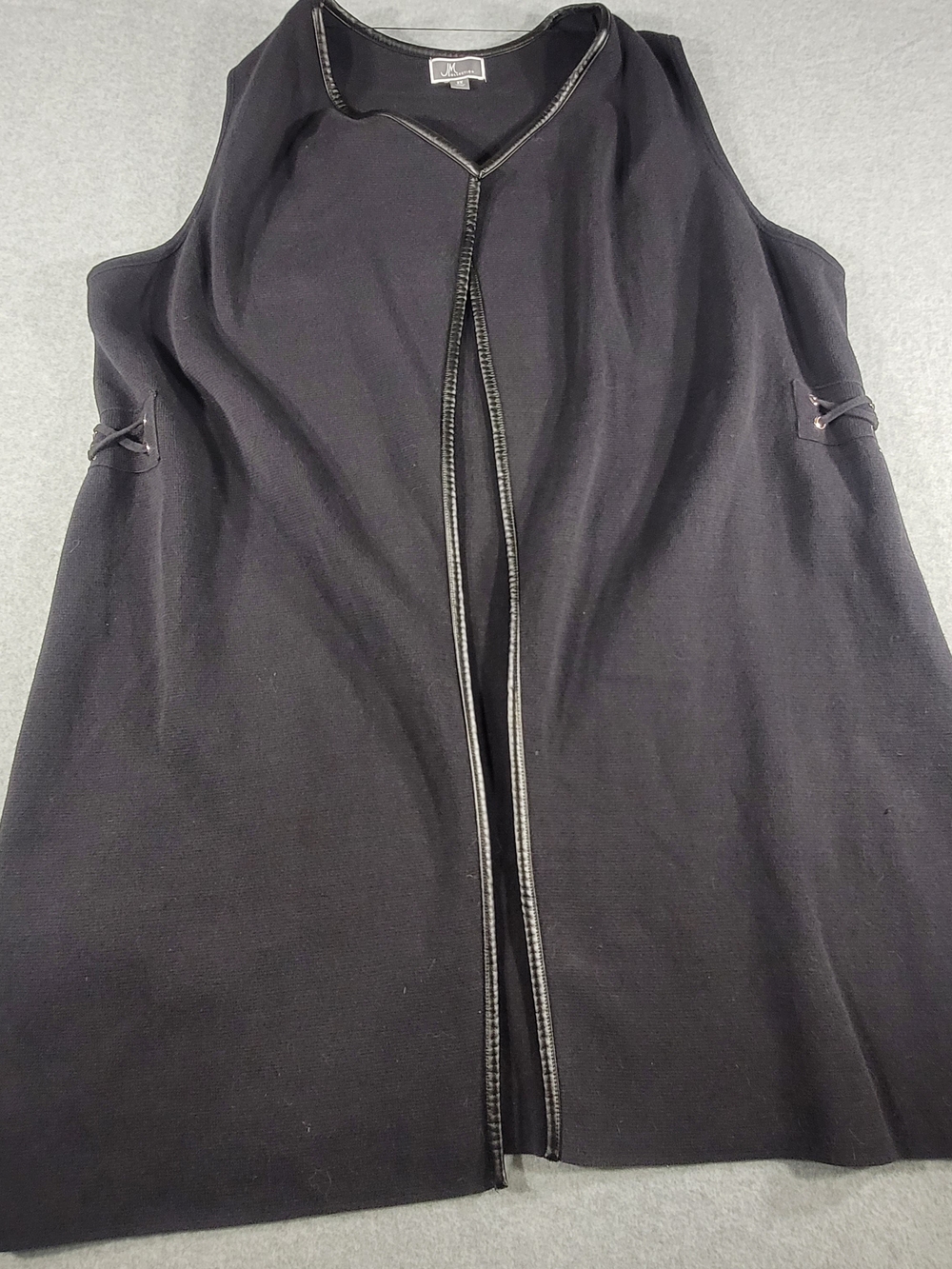 Women's Black Open-Front Vest with Trim